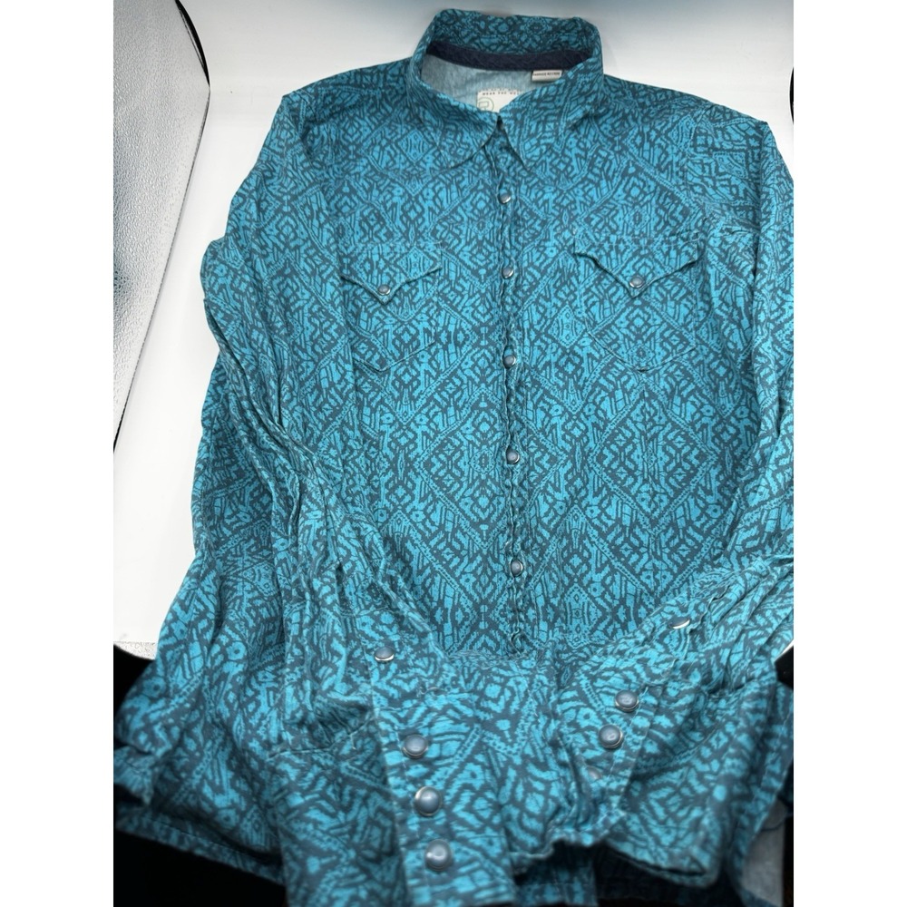 Roper Women's Size Small Teal Snap Button Down Shirt Rodeo EUC A6